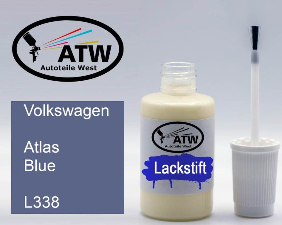 Volkswagen, Atlas Blue, L338: 20ml Lackstift, von ATW Autoteile West.